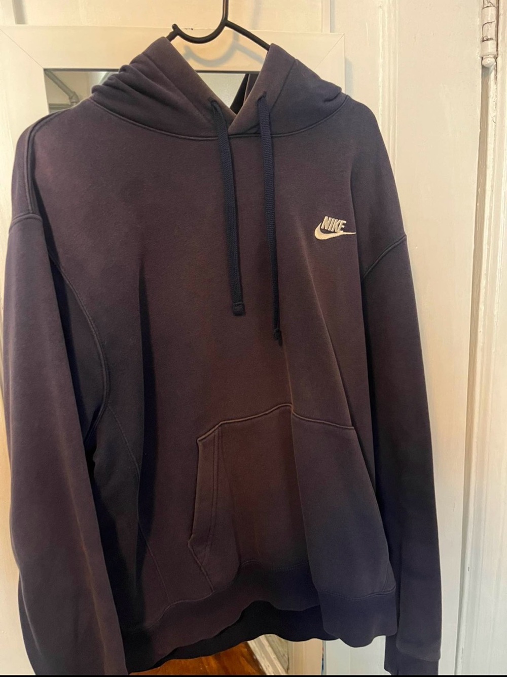 Nike Men's Navy Blue Hoodie with Embroidered Swoosh